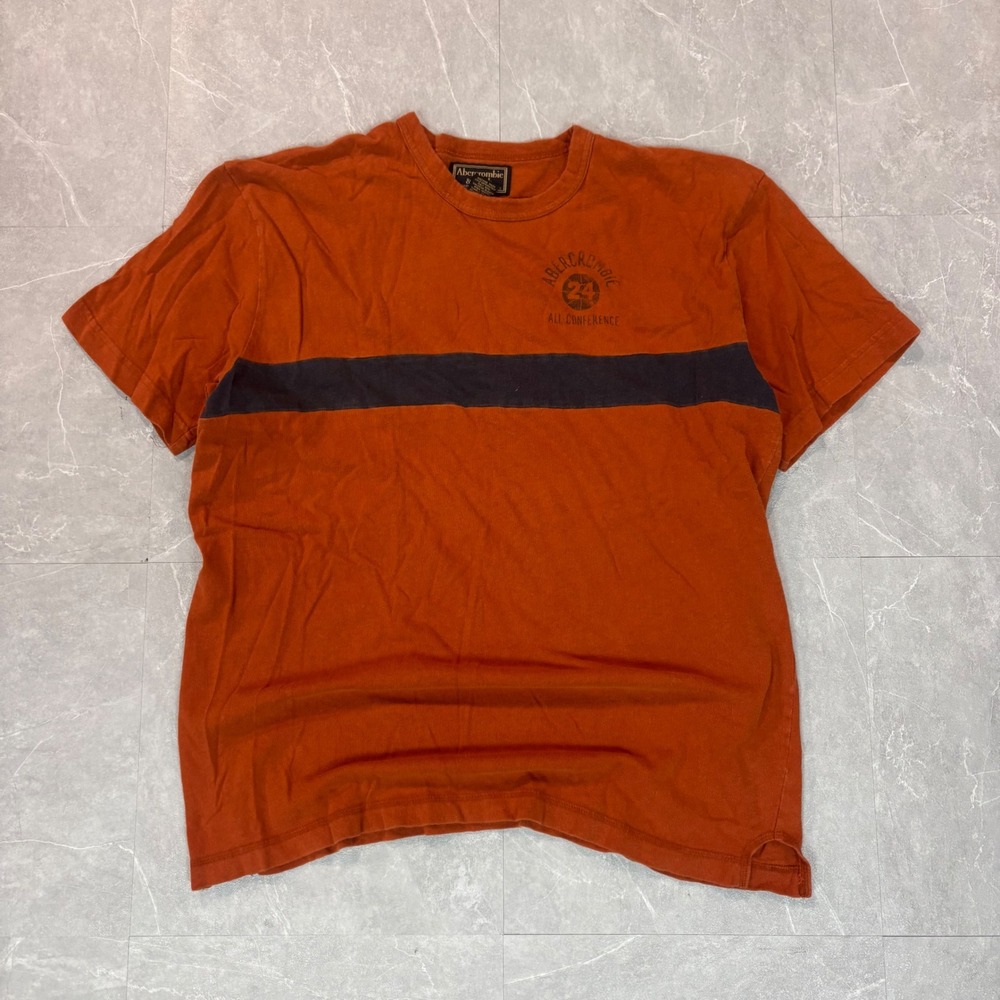 Abercrombie & Fitch Mens Burnt Orange Stripe Graphic T-Shirt Large Vintage Style